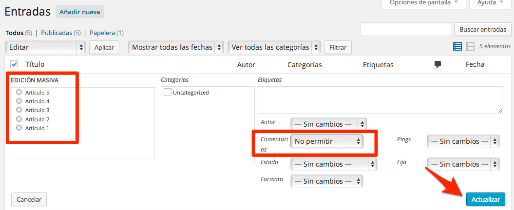 desactivar comentarios de varios posts a la vez