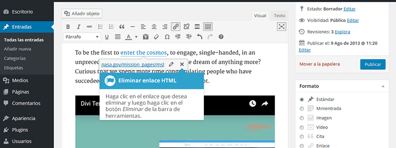 Eliminar enlaces en wordpress