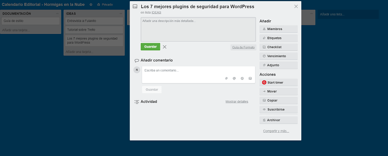 Tarjetas en Trello