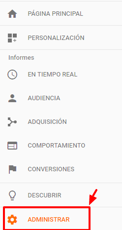 Google Analytics: Administrar ajustes.